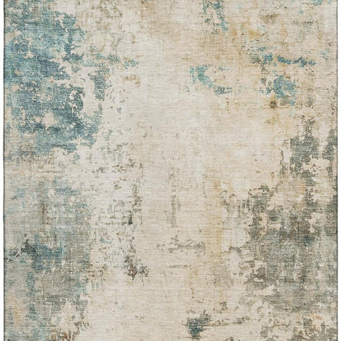 8' X 10' Ivory And Teal Abstract Washable Area Rug With UV Protection