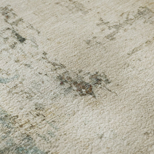8' X 10' Ivory And Teal Abstract Washable Area Rug With UV Protection
