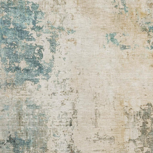 8' X 10' Ivory And Teal Abstract Washable Area Rug With UV Protection