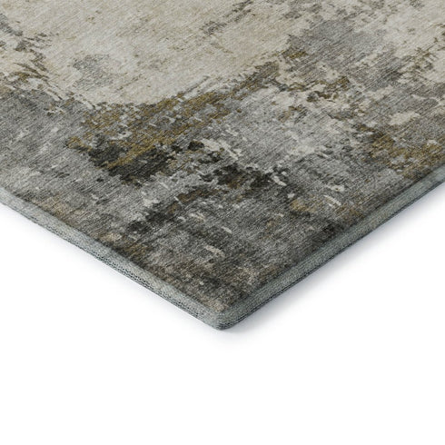 8' X 10' Pewter And Ivory Abstract Washable Area Rug With UV Protection