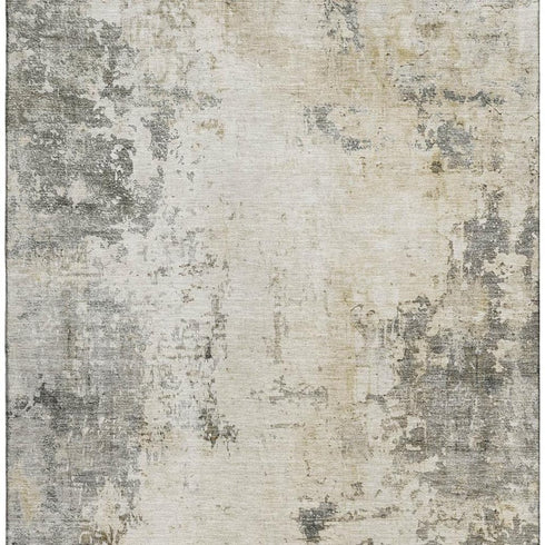 8' X 10' Pewter And Ivory Abstract Washable Area Rug With UV Protection