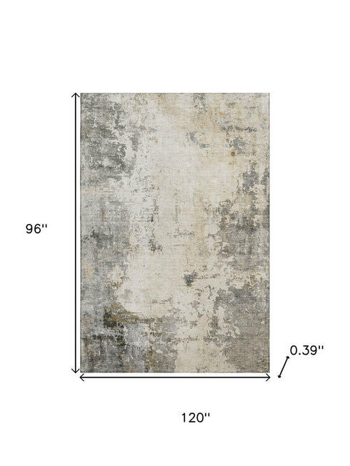 8' X 10' Pewter And Ivory Abstract Washable Area Rug With UV Protection