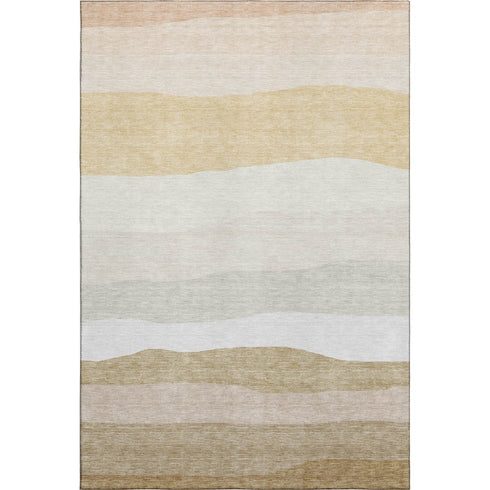 8' X 10' Wheat And Ivory Striped Washable Area Rug With UV Protection