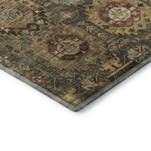 8' Sage And Copper Medallion Washable Round Rug With UV Protection