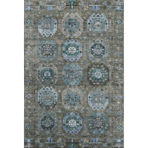 8' X 10' Brown And Blue Medallion Washable Area Rug With UV Protection