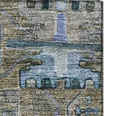 8' X 10' Brown And Blue Medallion Washable Area Rug With UV Protection