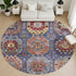 8' Denim Blue And Merlot Medallion Washable Round Rug With UV Protection