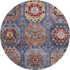8' Denim Blue And Merlot Medallion Washable Round Rug With UV Protection