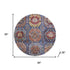 8' Denim Blue And Merlot Medallion Washable Round Rug With UV Protection