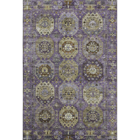 8' X 10' Eggplant And Green Medallion Washable Area Rug With UV Protection