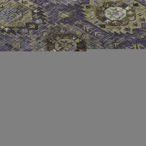 8' X 10' Eggplant And Green Medallion Washable Area Rug With UV Protection
