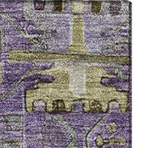 8' X 10' Eggplant And Green Medallion Washable Area Rug With UV Protection