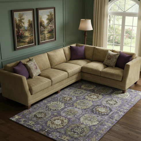 8' X 10' Eggplant And Green Medallion Washable Area Rug With UV Protection