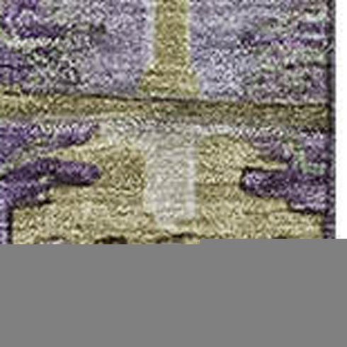 9' X 12' Eggplant And Green Medallion Washable Area Rug With UV Protection