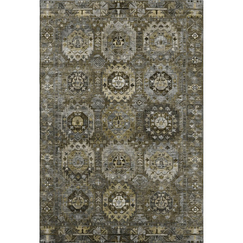 5' X 8' Coffee And Charcoal Medallion Washable Area Rug With UV Protection