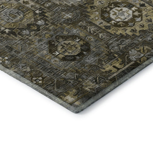5' X 8' Coffee And Charcoal Medallion Washable Area Rug With UV Protection