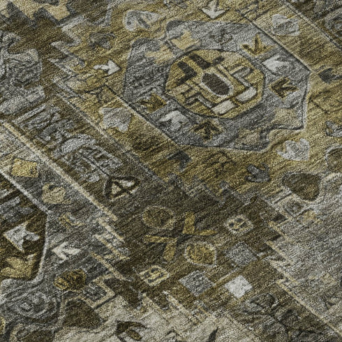 5' X 8' Coffee And Charcoal Medallion Washable Area Rug With UV Protection