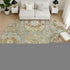 8' Sage And Beige Medallion Washable Round Rug With UV Protection
