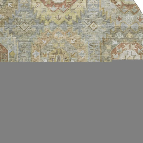 8' Sage And Beige Medallion Washable Round Rug With UV Protection