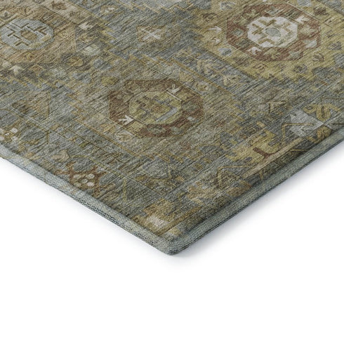 8' Sage And Beige Medallion Washable Round Rug With UV Protection