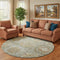 8' Sage And Beige Medallion Washable Round Rug With UV Protection