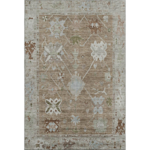 5' X 8' Brown And Gray Oriental Washable Area Rug With UV Protection