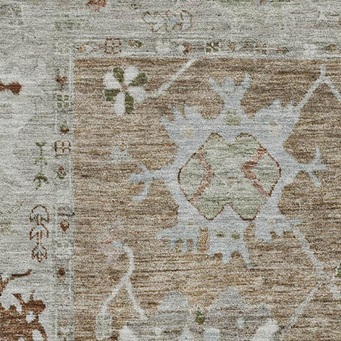 5' X 8' Brown And Gray Oriental Washable Area Rug With UV Protection