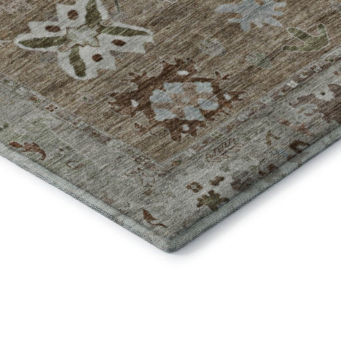 5' X 8' Brown And Gray Oriental Washable Area Rug With UV Protection