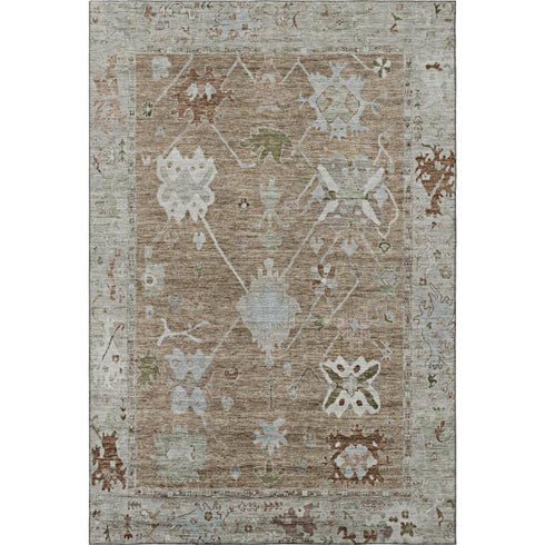 5' X 8' Brown And Gray Oriental Washable Area Rug With UV Protection