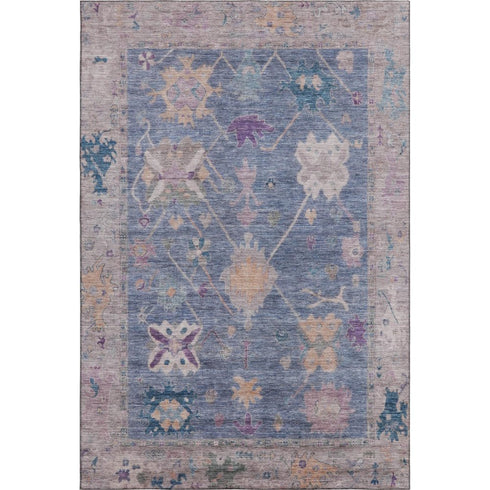 5' X 8' Blue And Purple Oriental Washable Area Rug With UV Protection