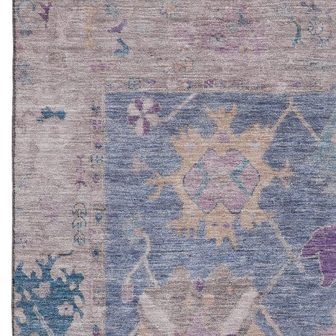 5' X 8' Blue And Purple Oriental Washable Area Rug With UV Protection