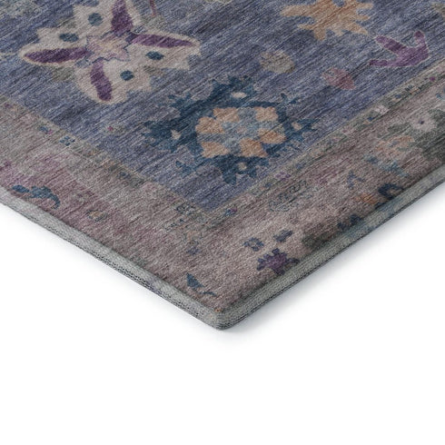 5' X 8' Blue And Purple Oriental Washable Area Rug With UV Protection