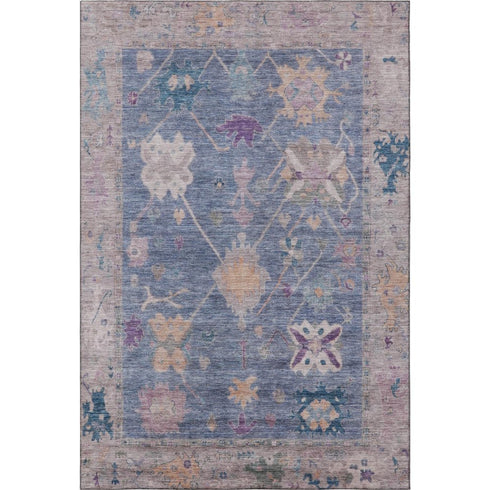 5' X 8' Blue And Purple Oriental Washable Area Rug With UV Protection