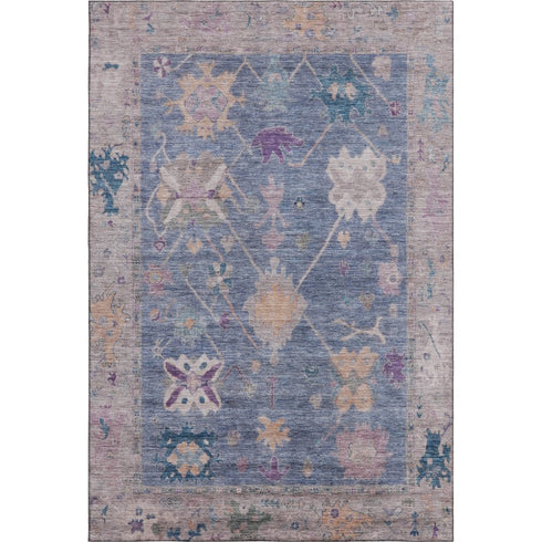 8' X 10' Blue And Purple Oriental Washable Area Rug With UV Protection