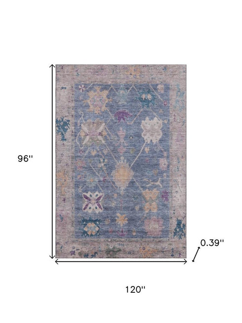 8' X 10' Blue And Purple Oriental Washable Area Rug With UV Protection