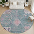 8' Green And Purple Oriental Washable Round Rug With UV Protection