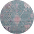 8' Green And Purple Oriental Washable Round Rug With UV Protection