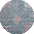 8' Green And Purple Oriental Washable Round Rug With UV Protection