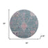 8' Green And Purple Oriental Washable Round Rug With UV Protection