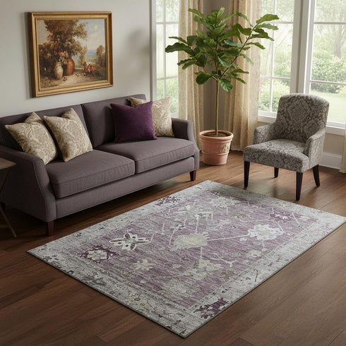 5' X 8' Merlot And Gray Oriental Washable Area Rug With UV Protection