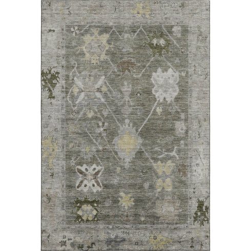 5' X 8' Pewter And Gray Oriental Washable Area Rug With UV Protection