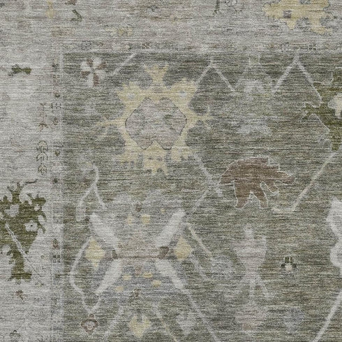 5' X 8' Pewter And Gray Oriental Washable Area Rug With UV Protection