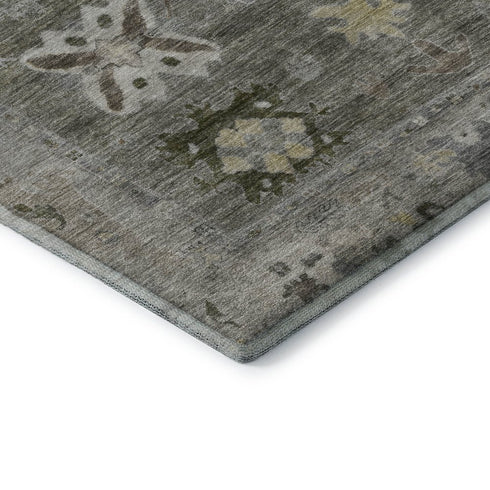 5' X 8' Pewter And Gray Oriental Washable Area Rug With UV Protection
