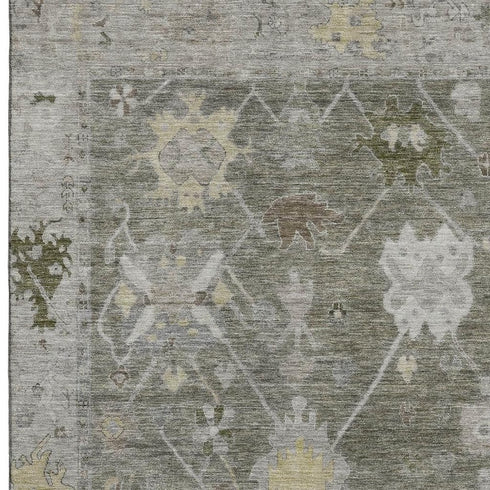 5' X 8' Pewter And Gray Oriental Washable Area Rug With UV Protection