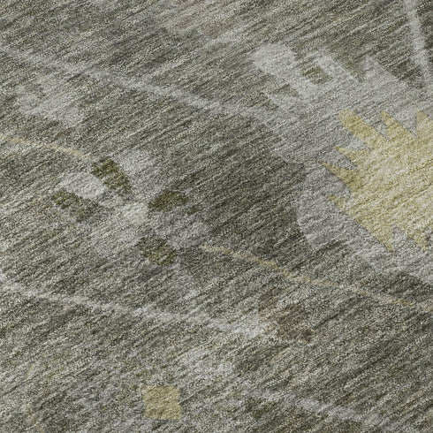 5' X 8' Pewter And Gray Oriental Washable Area Rug With UV Protection