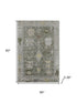 5' X 8' Pewter And Gray Oriental Washable Area Rug With UV Protection