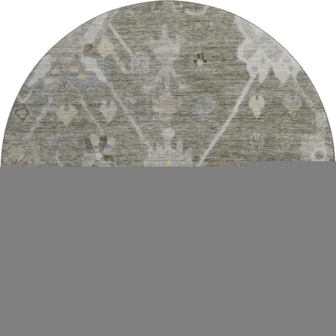 8' Pewter And Gray Oriental Washable Round Rug With UV Protection