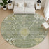 8' Sage And Beige Oriental Washable Round Rug With UV Protection