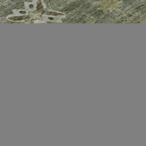 8' Sage And Beige Oriental Washable Round Rug With UV Protection