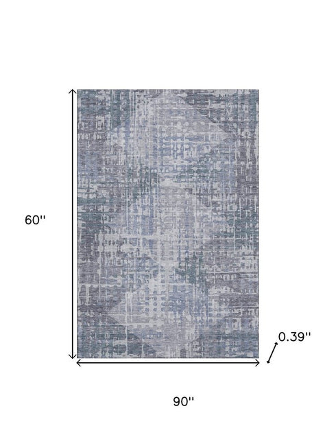 5' X 8' Blue And Purple Geometric Washable Area Rug With UV Protection